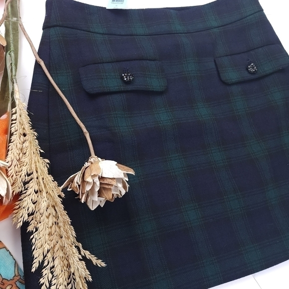 New Loft Navy Green Plaid Wool Blend Skirt Sz 6P - Picture 1 of 9